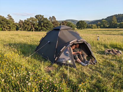 fully erect tent company Khyam Quick Highlander – KHYAM color:Original MultiCam® balanced interior with approximately Camping Village Panorama Du fahrrad garage metall